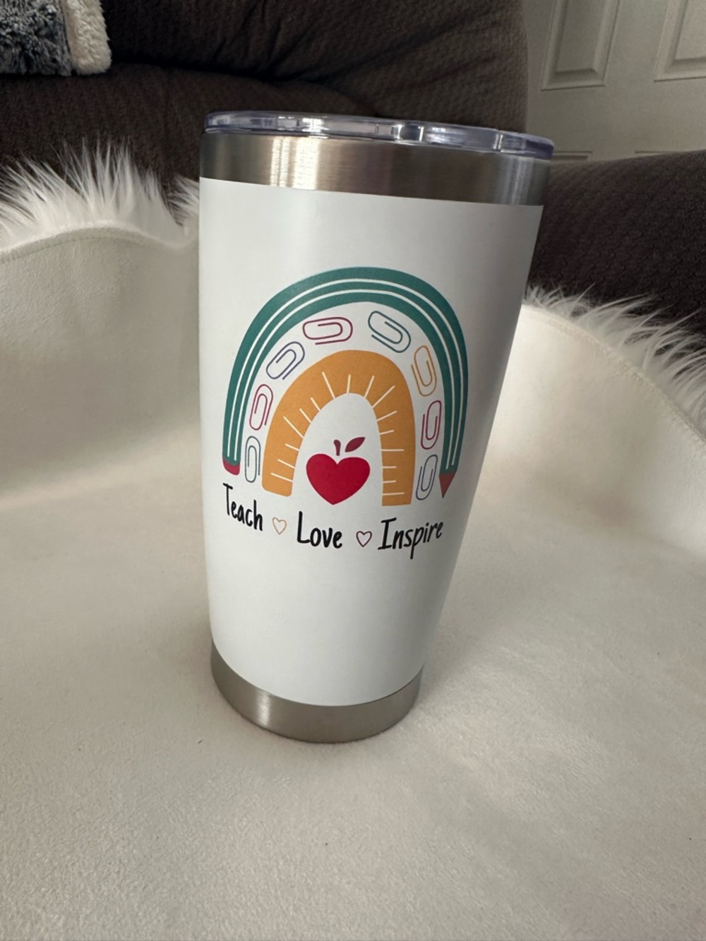 NWOT White Teach Love Inspire Rainbow Travel Stainless Steel Tumbler - Picture 3 of 6